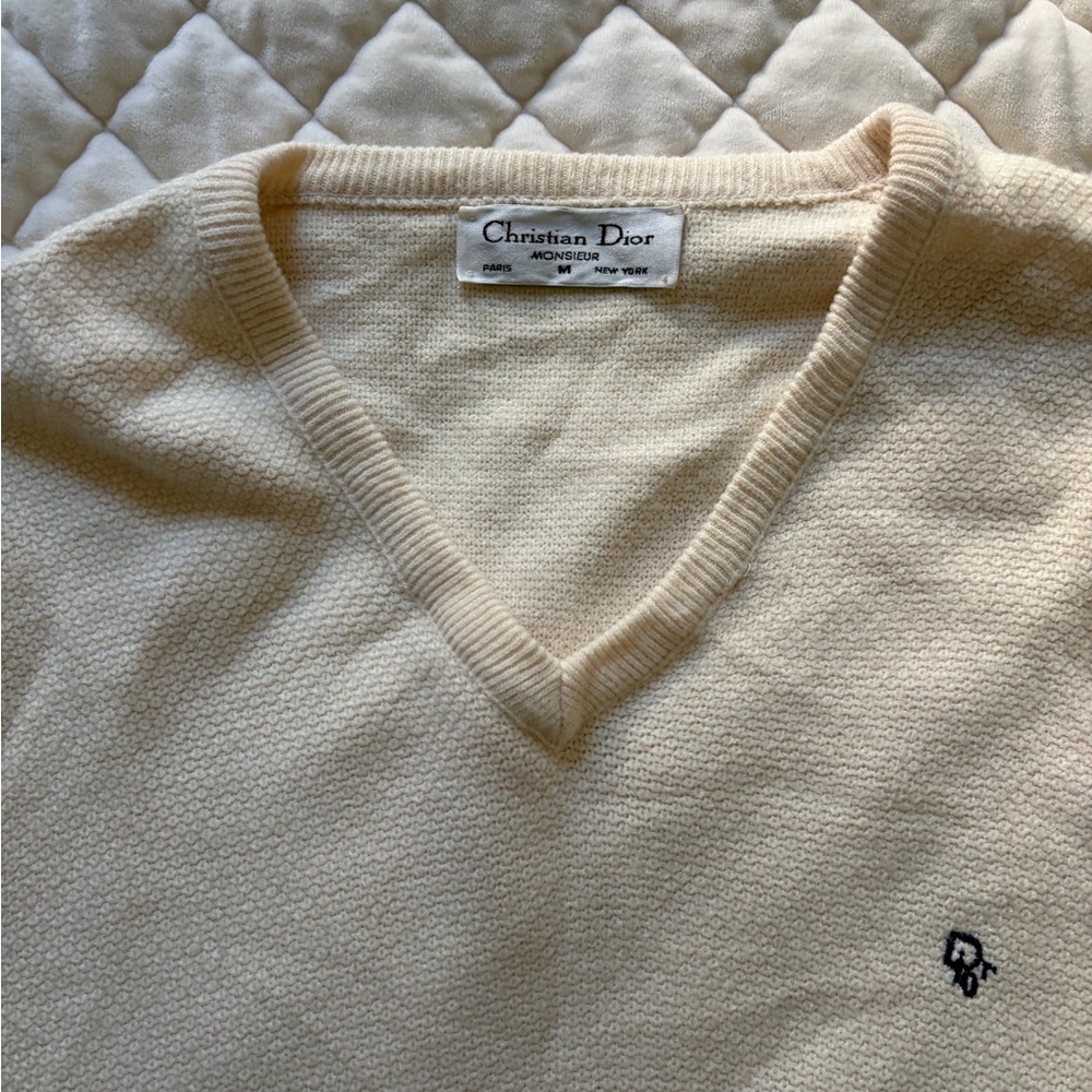 Dior Men's Cream V-Neck Sweater